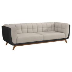 Imagem de Sofá 3 Lugares 240cm Coin PU Preto  Linho Off White - Sallar Home