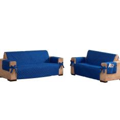 Imagem de Kit Jogo De Sofá 2 E 3 Lugares Com Laço E Porta Objetos Azul