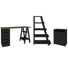 Imagem de Conjunto Escritório Home Office 3 Peças Stela A06 Nogal-preto - Mpozenato