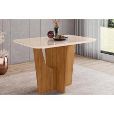 Imagem de Mesa Para Cozinha Vértice Sc44 + Tampo Madeirado Vidro Curvo 120x80cm Nature-off White - Henn