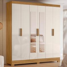 Imagem de Guarda Roupa Roupeiro 06 Portas 02 Gavetas c/Espelho Valença Freijó Ripado Off White Moval