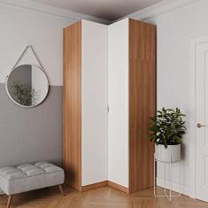 Imagem de Guarda Roupa de Canto Reto Modular Hera com 3 Prateleiras 2 Gavetas Cabecasa Madeiramadeira Louro/branco Geada