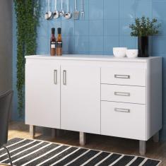 Imagem de Balcão com Tampo 120cm 3 Portas 2 Gavetas Flex Branco