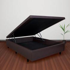 Imagem de Cama Box Baú Viúvo 120X203x34 Cm Courino Linho Marrom
