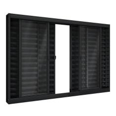 Imagem de Janela de Aço Veneziana de Correr Central 6 Folhas 100x120cm Aço Pronto Riobras Preto