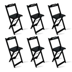 Imagem de Kit 6 Banquetas Bistrô De Madeira Dobravel Jack Daniel's Preta Cor: Preto