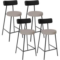 Imagem de Kit 04 Banquetas Baixa Bar Cozinha Sala Jantar Milão L02 Couríssimo Preto Linho Bege - Lyam Decor
