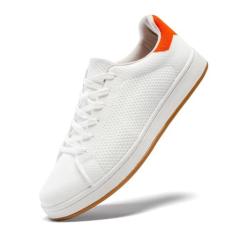 Imagem de U.Ofeiy Tênis masculino moderno de malha respirável, clássico, cano baixo, leve, confortável, cadarço e caminhada masculino, Branco, laranja, 39