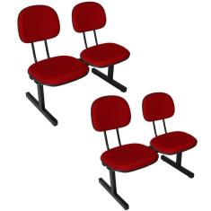 Imagem de Kit 2 Cadeiras Escritório Longarinas de 2 Lugares Ecoflex Vermelho