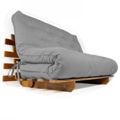 Imagem de Sofá Cama Casal Futon Oriental Cinza Madeira Nobre Natural