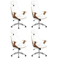 Imagem de Kit 4 Cadeiras de Escritório Presidente Giratória com Apoia Cabeça Office Lisboa Branco