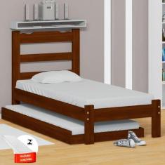 Imagem de Cama De Solteiro De Madeira Com Auxiliar E 2 Colchões Castanho Esmeral