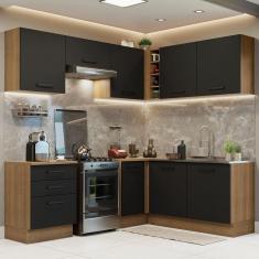 Imagem de Cozinha Completa de Canto Madesa Agata 399002 com Armário e Balcão (Sem Tampo e Pia) - Rustic/Preto
