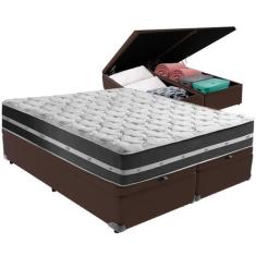 Imagem de Cama Box Baú Marrom e Colchão Classic Preto Molas ensacadas Queen Anjo