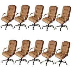 Imagem de Kit 10 Cadeiras de Escritório Presidente em Sintético Base Cromada Euro Caramelo