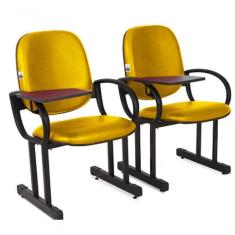 Imagem de 02 Cadeiras Para Auditório Com Prancheta Linha Dallas Auditório Amarelo