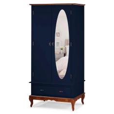 Imagem de Guarda Roupa Solteiro Com Espelho 2 Portas 1 Gaveta 60406E Linz Móveis - Azul Petróleo/Imbuia