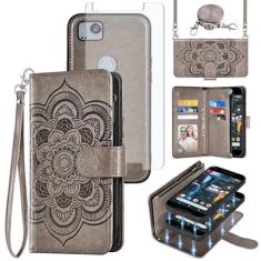 Imagem de Asuwish Capa de celular para Google Pixel 2 carteira com zíper magnética destacável com protetor de tela de vidro temperado, alça transversal, compartimento para cartão de flor, compartimento para