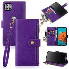 Imagem de Antsturdy Capa carteira compatível com Motorola One 5G Ace 2021 com porta-cartões para mulheres e homens, capa flip de couro PU com bloqueio de RFID, com alça com zíper, compartimentos para cartão de