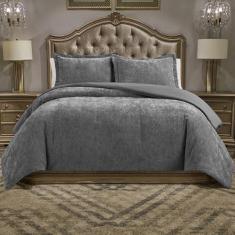 Imagem de Conjunto de edredom queen luxuoso de chenille, um edredom com duas fronhas, rosto de tecido sólido de chenille e costas de microfibra sólida escovada, aconchegante para todas as estações, macio,