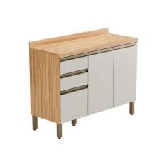 Imagem de Balcão de Cozinha Modulado Chardonnay 3 Portas e 2 Gavetas c/ Tampo 120cm Amendoa/Off White - Ronipa