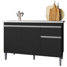 Imagem de Gabinete Balcão Analu para Cozinha 3 Portas Preto - Bela Móveis