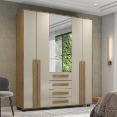 Imagem de Guarda Roupa Solteiro Com Espelho 4 Portas 4 Gavetas Las Vega