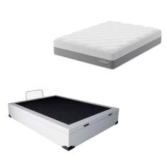Imagem de cama box baú martin premium com colchão casal sublime mola ensacada e espuma viscoelástica (32x138x188) cinza e branco