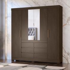 Imagem de Guarda Roupa Casal Com Espelho 4 Portas 6 Gavetas Cádis Demóbile Ebano Touch
