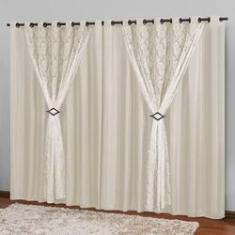 Imagem de Cortina Renda com Forro Comprida 3,00X2,50 Bege Marrocos