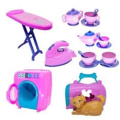 Imagem de Kit Casinha Brinquedo Xícara Cachorrinho Máquina Lavar 19pç