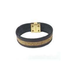 Imagem de Pulseira Armazem Rr Bijoux Couro Cristais Preta