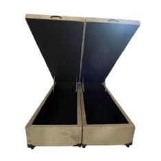 Imagem de Cama Box Baú Queen Bipartido Blindado Suede Bege Com Pistão A Gás