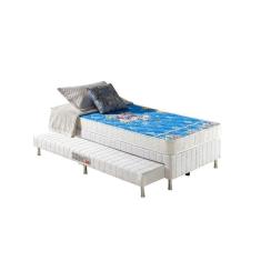 Imagem de Cama Box Com Bicama Solteiro Branca + Colchão Espuma D20 Azul