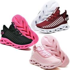 Imagem de Tênis Masculino Solado Confort Trançado Esportivo - 3 Pares Rosa Claro