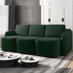 Imagem de Sofá Cama Modulado Retrátil e Reclinável Decorativo Varsóvia 246cm Veludo Verde G33 - Gran Belo