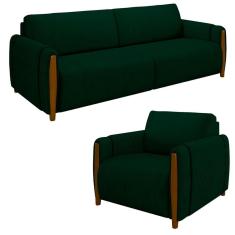 Imagem de Conjunto Sofá 3 Lugares 223cm E Poltrona 98cm Amaranto M22 Veludo Verde - Mpozenato