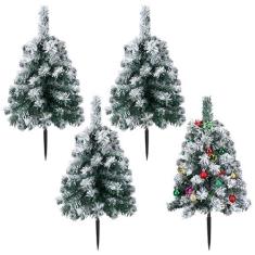 Imagem de Hiboom 4 peças de árvores de Natal ao ar livre 61 cm pequenas árvores de Natal pré-iluminadas, árvores de Natal artificiais pré-iluminadas, estaca de jardim, decoração de Natal à prova d'água para