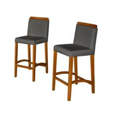 Imagem de Kit Com 2 Banquetas Luxo Puxador Moderna Dubai Pés Em Madeira Maciça  