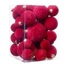 Imagem de 35 peças de bolas de Natal em massa flocadas para árvore de Natal enfeites de bolas de plástico para bolas de árvore de Natal, conjunto de vários estilos, ornamentos decorativos pendurados para