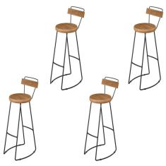 Imagem de Kit 04 Banqueta Alta Com Encosto Aurum Peroba Preto Cozinha Sala Jantar DHom