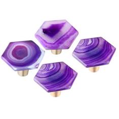Imagem de Rockcloud Puxador de fatias de ágata com parafusos, alça de ágata roxa em forma de hexágono para armário de cômoda acessórios de ferragens decoração de móveis domésticos, 2 peças