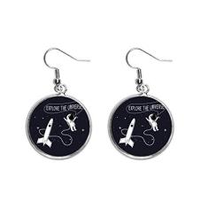 Imagem de Brinco feminino com pingente de prata para viagem do universo e alienígena