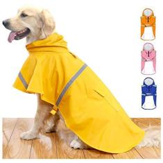 Imagem de Casacos de chuva HAPEE para cães grandes com capuz de tira refletiva, casaco de chuva poncho para cães
