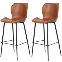 Imagem de Kit 2 Banquetas Altas Itajaí Rivattis Madeira Revestida Em Poliuretano (Pu) Marrom Mogno Base Metal