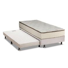 Imagem de Cama Box c/Auxiliar Solteiro: Colchão Luckspuma Bonnel Montreal Spring + Base crc Courano Branco(88x188)