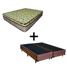 Imagem de Cama Box Casal 138 Bipartido Tecido Sintético Marrom com Colchão Espuma D33 Tokio Bege - Bello Box - 65x138x188