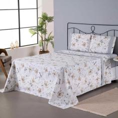 Imagem de Jogo de Lençol Completo Encantare Roupa de Cama Casal Queen Size Percal 180 Fios Estampado Ponto Palito Algodão 4 Peças