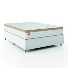 Imagem de Cama Box Colchão Casal Molas Ensacadas Real 138x188x65cm Linho Branco / Bege Inducol - Suporta até 130kg por Pessoa