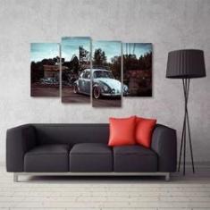 Imagem de Quadro Decorativo Carro Antigo Fusca Sala Em Tecido 4 Peças